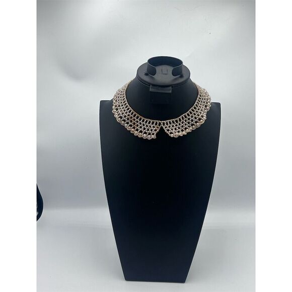 Vintage Hand-Beaded Faux Pearl Collar Necklace Cream Fashion Jewelry - Picture 1 of 4